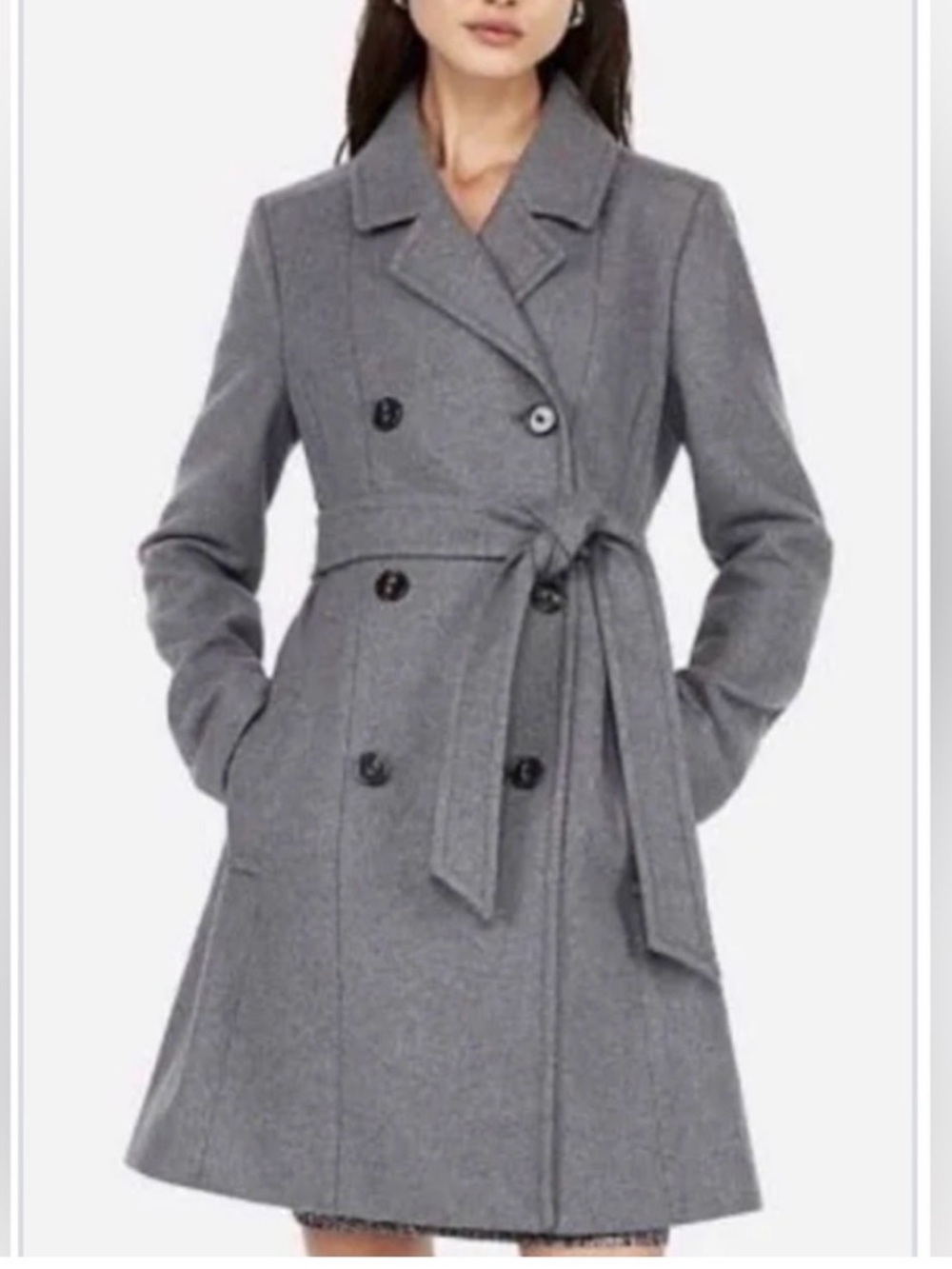 Express Gray Belted Wool Blend Peacoat XS